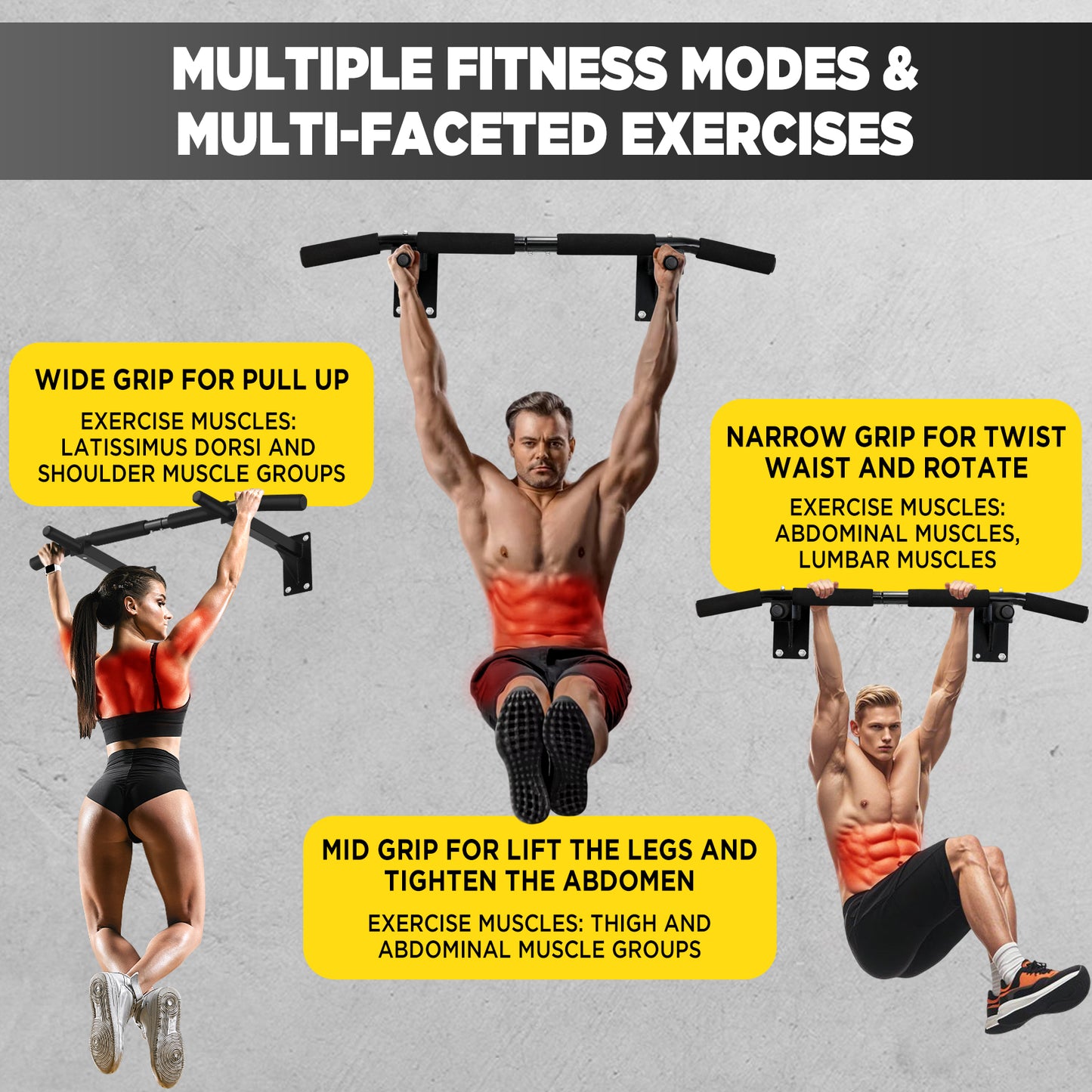 GRANDMA SHARK Pull Up Bars, Wall Mounted Pull Up Bar, Chin Up Bar, Multi Gyms for Home, Strength Training Equipment (Max Load 200kg)
