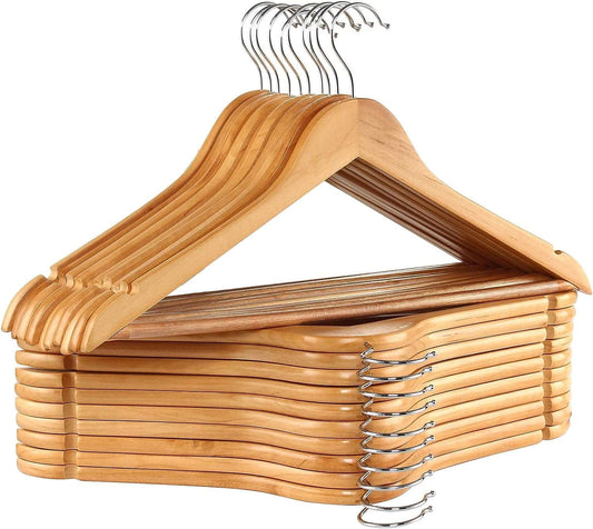 GRANDMA SHARK 20-Pack Wooden Coat Hangers - Strong, Non-Slip, 360° Hook Natural