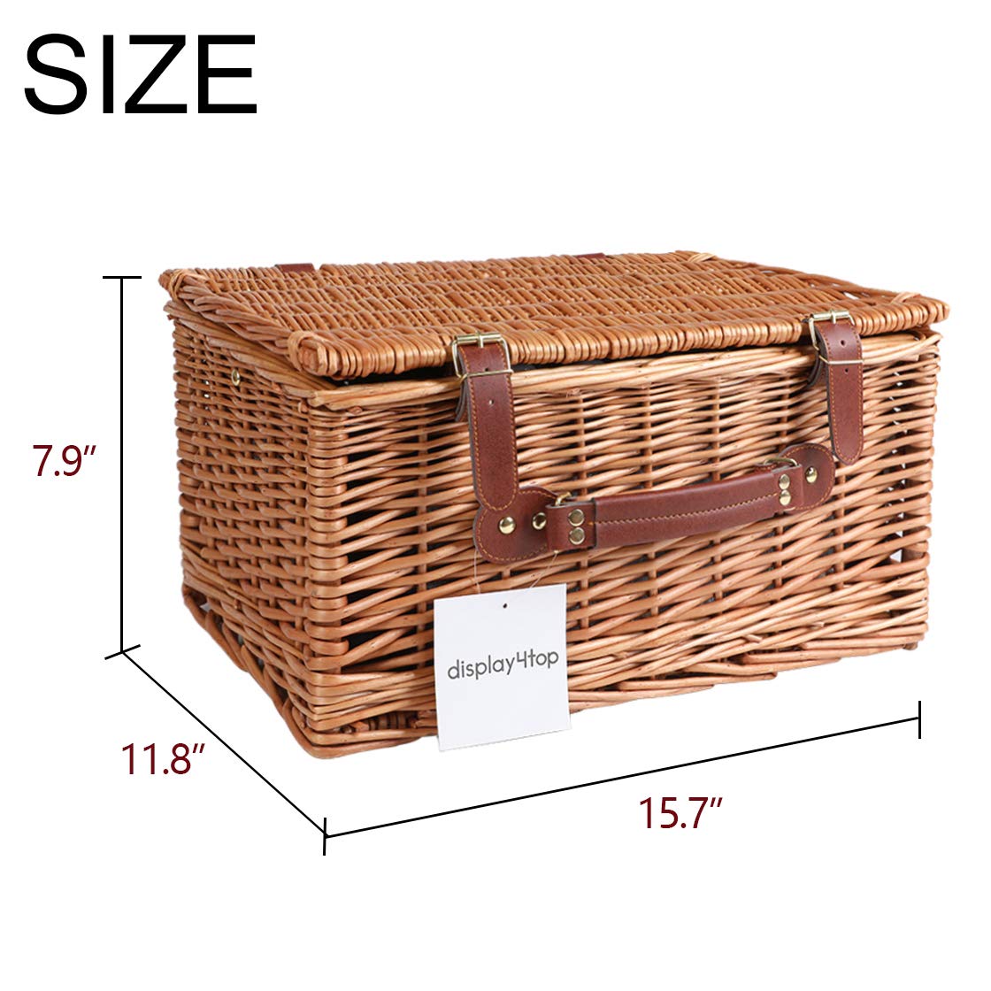 Deluxe 4 Person Traditional Wicker picnic basket Wicker Hamper - Premium Set with Plates, Wine Glasses, Flatware and Napkins