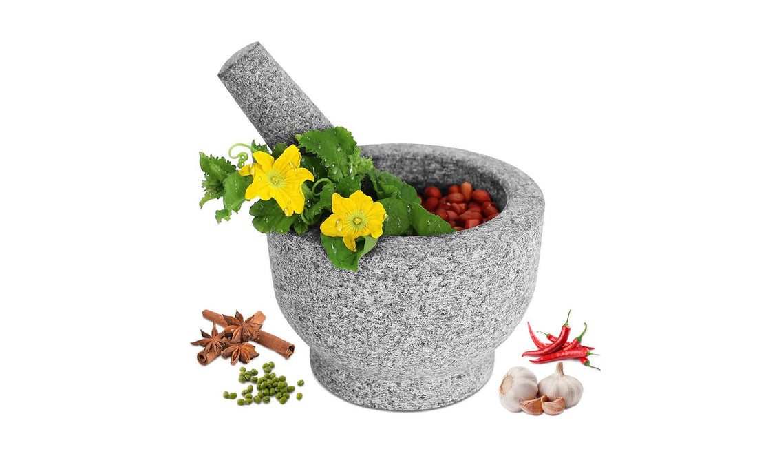 GRANDMA SHARK Mortar and Pestle Set - 14 cm Diameter Large Capacity Hard Granite Mortar