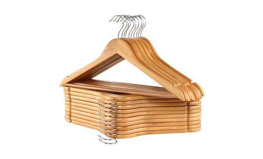 GRANDMA SHARK 20-Pack Wooden Coat Hangers - Strong, Non-Slip, 360° Hook Natural