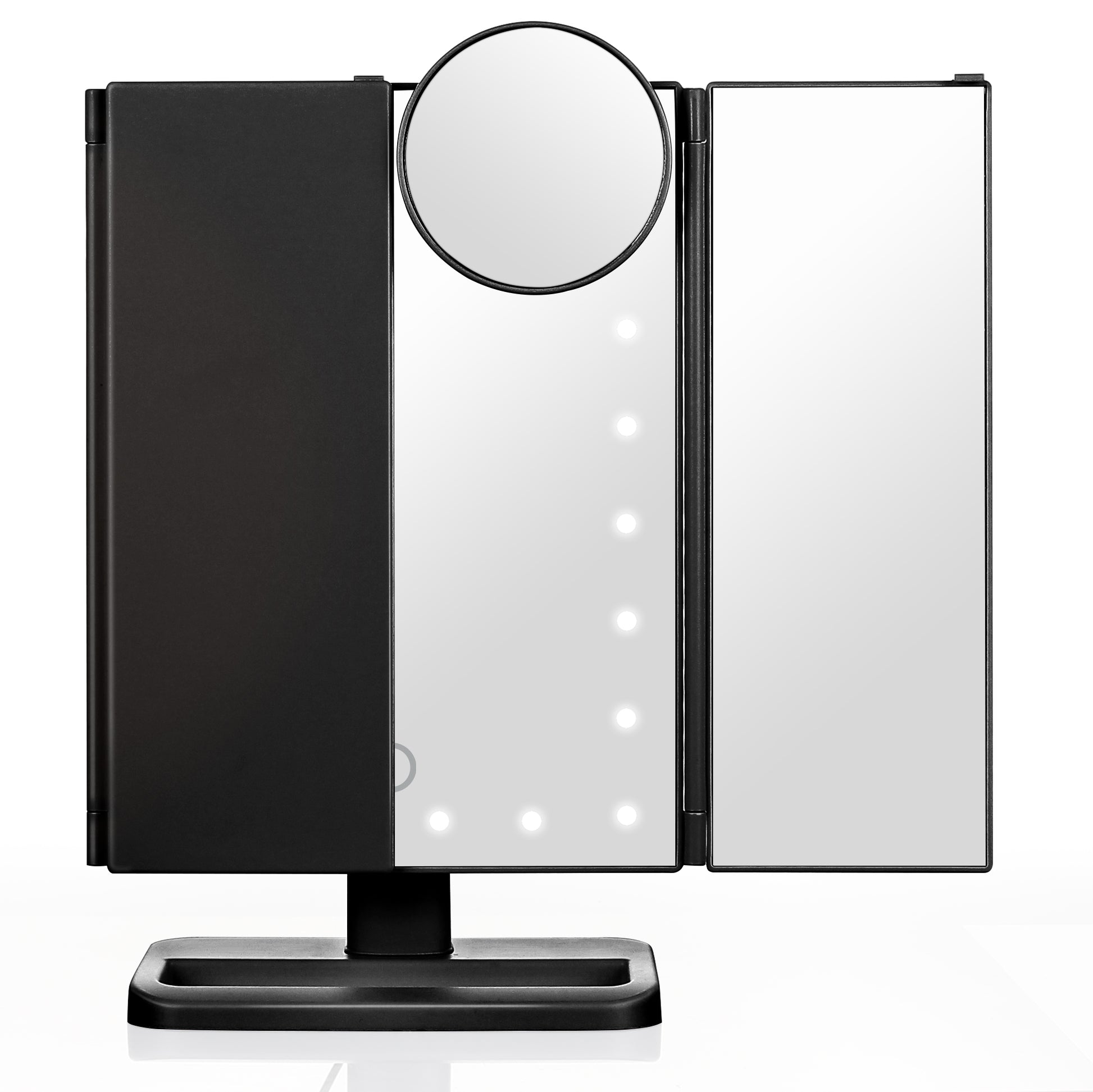 Tri-Fold Makeup Mirror with LED Light and Touchscreen Switch