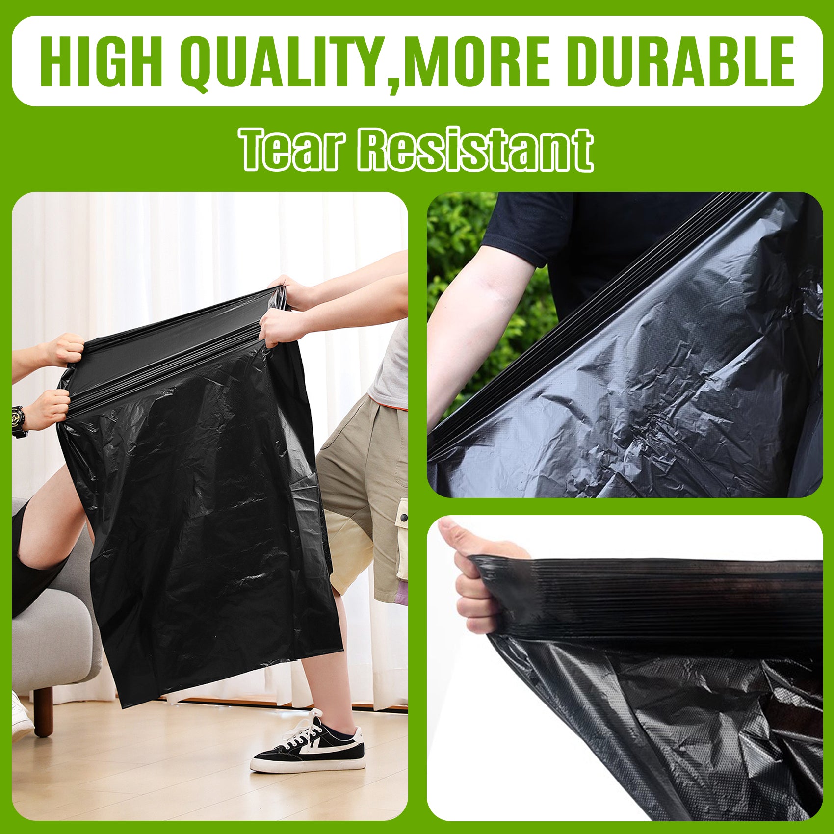 GRANDMA SHARK 20 Pack 100L Heavy Duty Bin Bags, Recycled Material Refuse Sacks, Strong 33 Micron Black Bin Bags, for Home & Commercial Waste Disposal, Durable & Leak-Proof