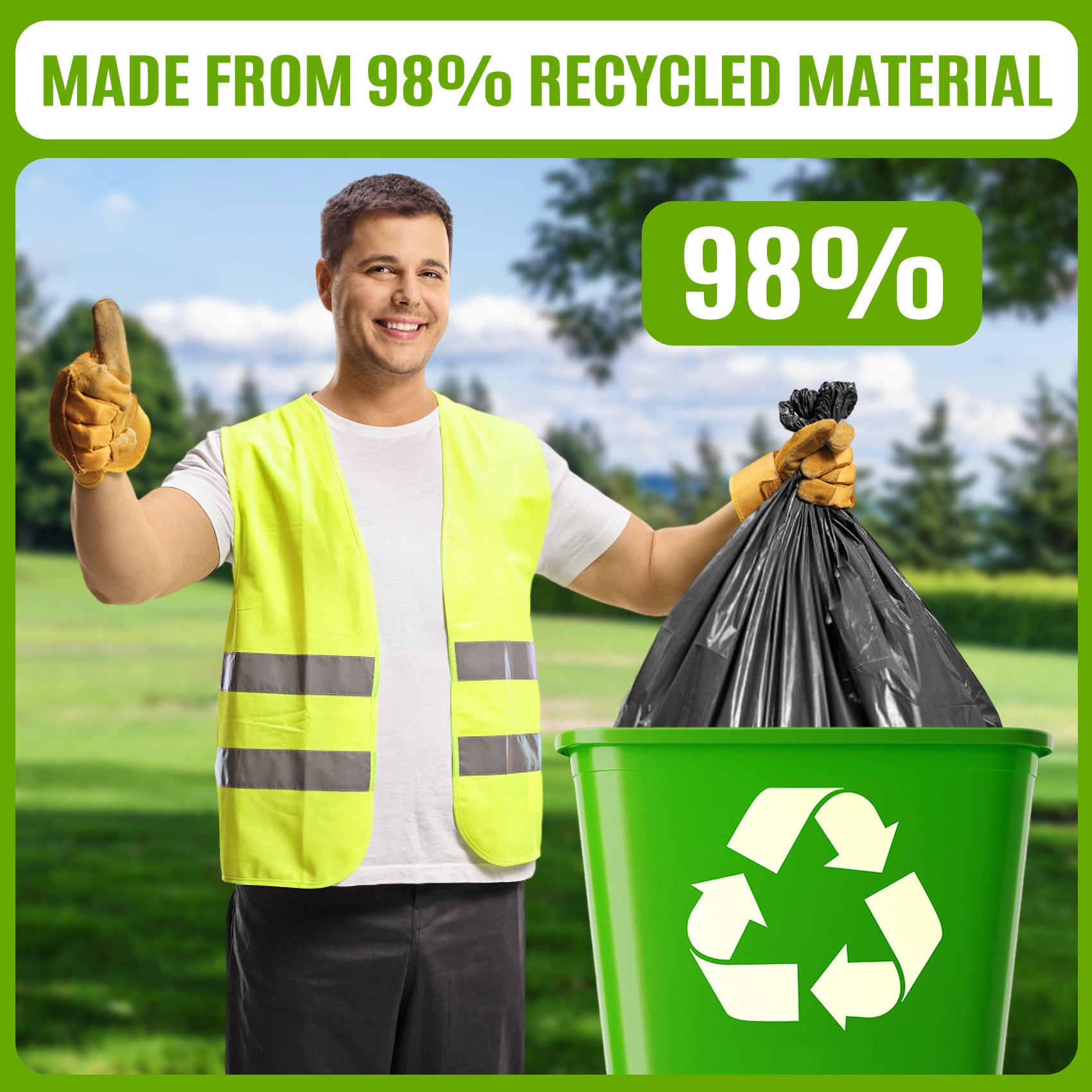GRANDMA SHARK 40 Pack 70L Heavy Duty Bin Bags, Recycled Material Refuse Sacks, Strong 25 Micron Black Bin Bags, for Home & Commercial Waste Disposal, Durable & Leak-Proof