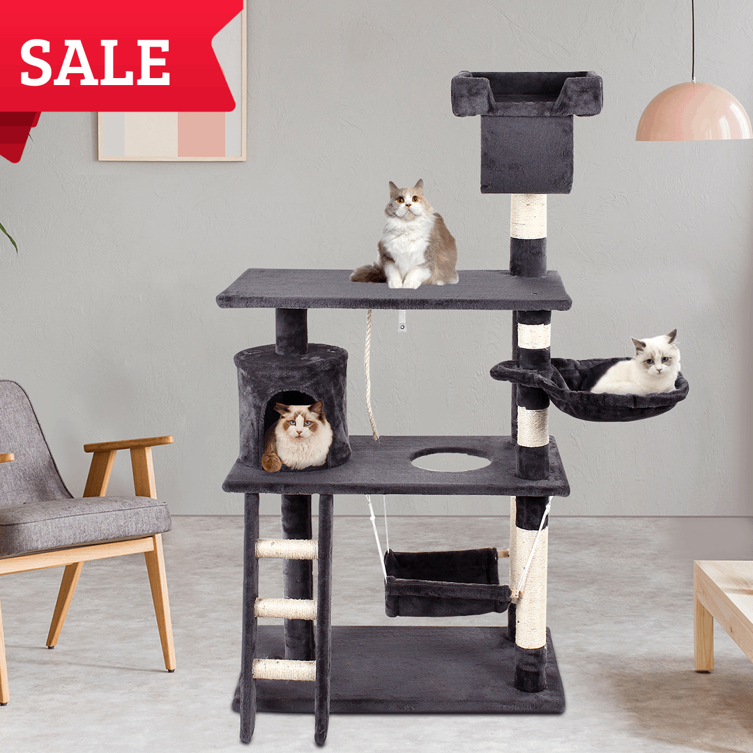 GRANDMA SHARK Cat Tree Tower - 75x40x143cm - Black