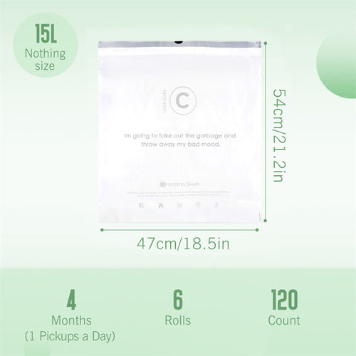 GRANDMA SHARK 10L - 15L Bin Bags 120 Liners Drawstring Trash Bag, Handle Waste Bags, Super Strong, Anti-drip Unscented, 47 × 54 cm