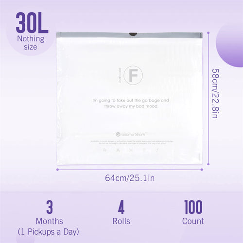 GRANDMA SHARK 30L - 35L Bin Bags 100 Liners Drawstring Trash Bag, Handle Waste Bags, Super Strong, Anti-drip Unscented, 64 × 58 cm