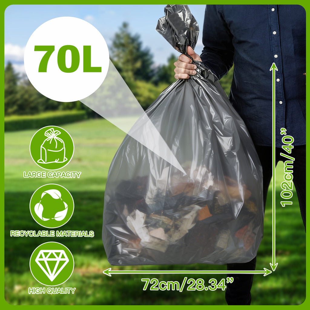 GRANDMA SHARK 40 Pack 70L Heavy Duty Bin Bags Grey, Recycled Material Refuse Sacks, Strong 30 Micron Black Bin Bags, for Home & Commercial Waste Disposal, Durable & Leak-Proof