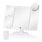 tTrifold Vanity Mirror with 21 LED Lights, 2X/3X/10X Magnification Table Mirror, with Adjustable Brightness Touch Control, Dual Power Supply