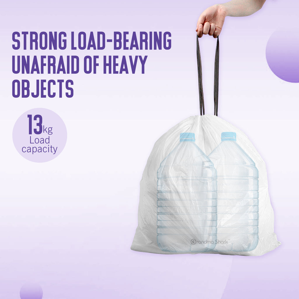 GRANDMA SHARK 30L - 35L Bin Bags 100 Liners Drawstring Trash Bag, Handle Waste Bags, Super Strong, Anti-drip Unscented, 64 × 58 cm