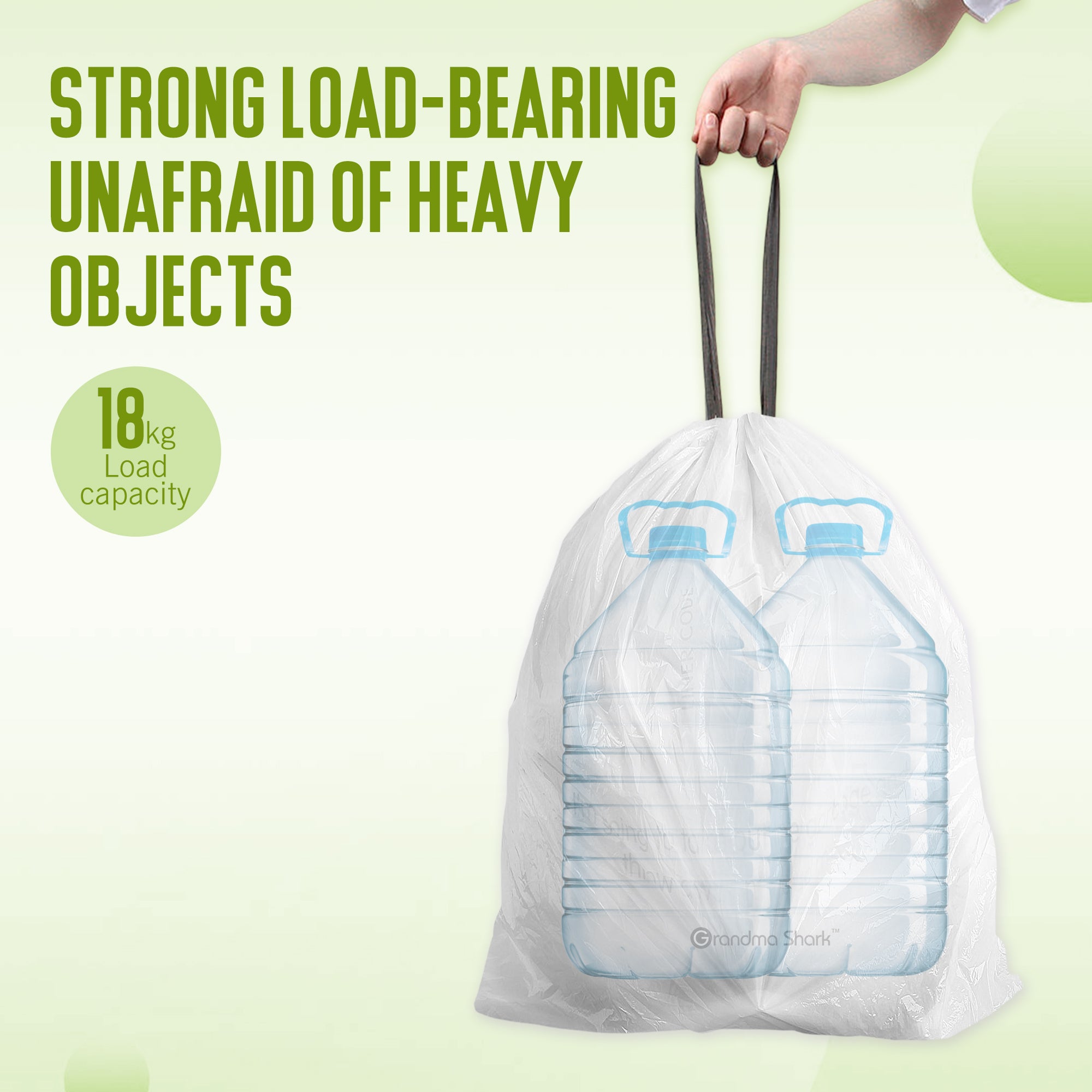 GRANDMA SHARK 30L - 35L Bin Bags 40 Liners Drawstring Trash Bag, Handle Waste Bags, Super Strong, Anti-drip Unscented, 46 × 71 cm