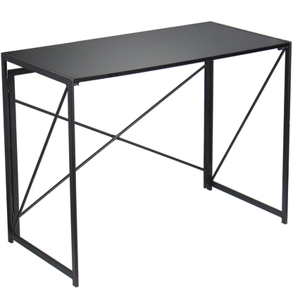 Folding Computer Table, 100x50x75cm Folding Desk Home Office Laptop Desk for Small Spaces Modern Simple Style PC Table Coffee Table Writing Small Desk, Metal Frame, Black