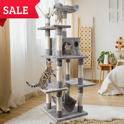 GRANDMA SHARK Cat Tree Tower, 78 x 50 x 154 cm, Grey