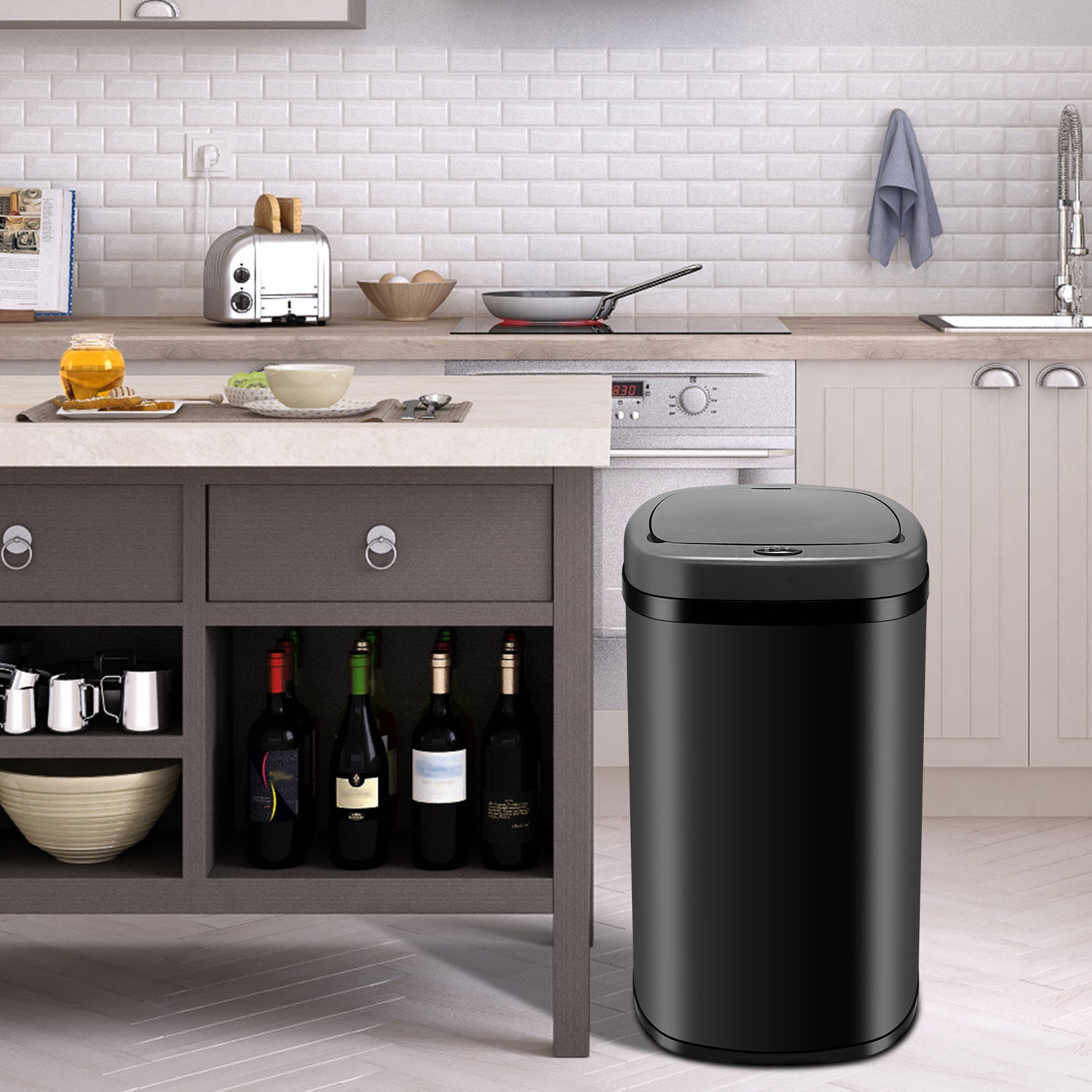 display4top Stainless Steel Automatic Touchless Kitchen Bathroom Sensor Bin,Trash Can,Touch Bin (58LRound)