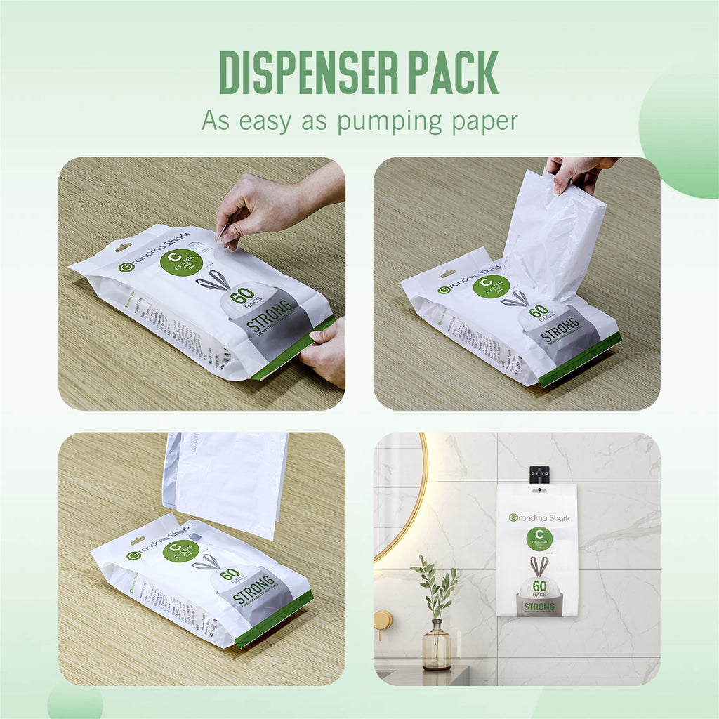 GRANDMA SHARK 10L - 15L Bin Bags 120 Liners Drawstring Trash Bag, Handle Waste Bags, Super Strong, Anti-drip Unscented, 47 × 54 cm