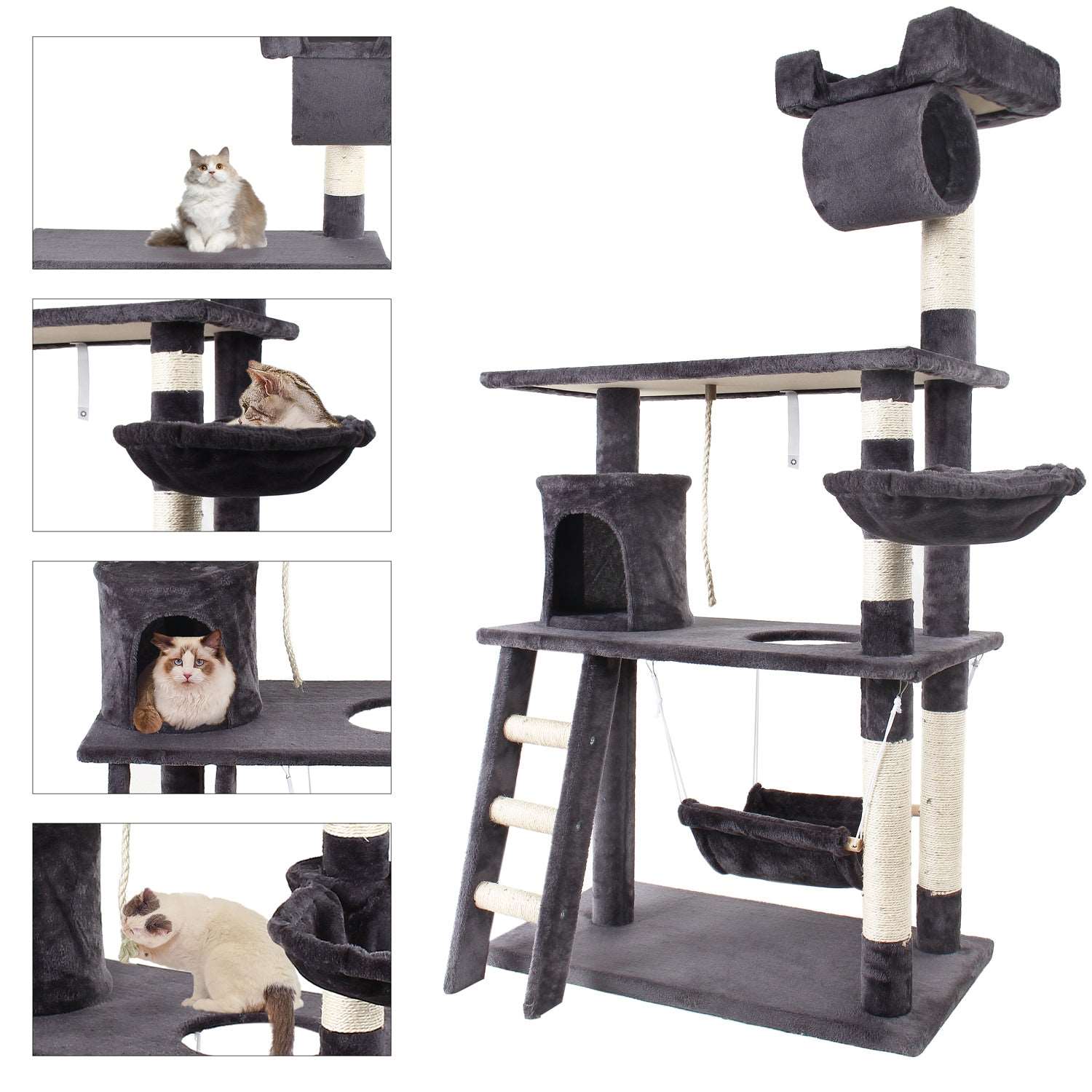 GRANDMA SHARK Cat Tree Tower - 75x40x143cm - Black