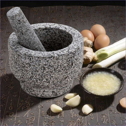 GRANDMA SHARK Mortar and Pestle Set - 14 cm Diameter Large Capacity Hard Granite Mortar