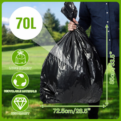 GRANDMA SHARK 70L Heavy Duty Bin Bags, Recycled Material Refuse Sacks, Strong 25 Micron Black Bin Bags, 40 Pack for Home & Commercial Waste Disposal, Durable & Leak-Proof