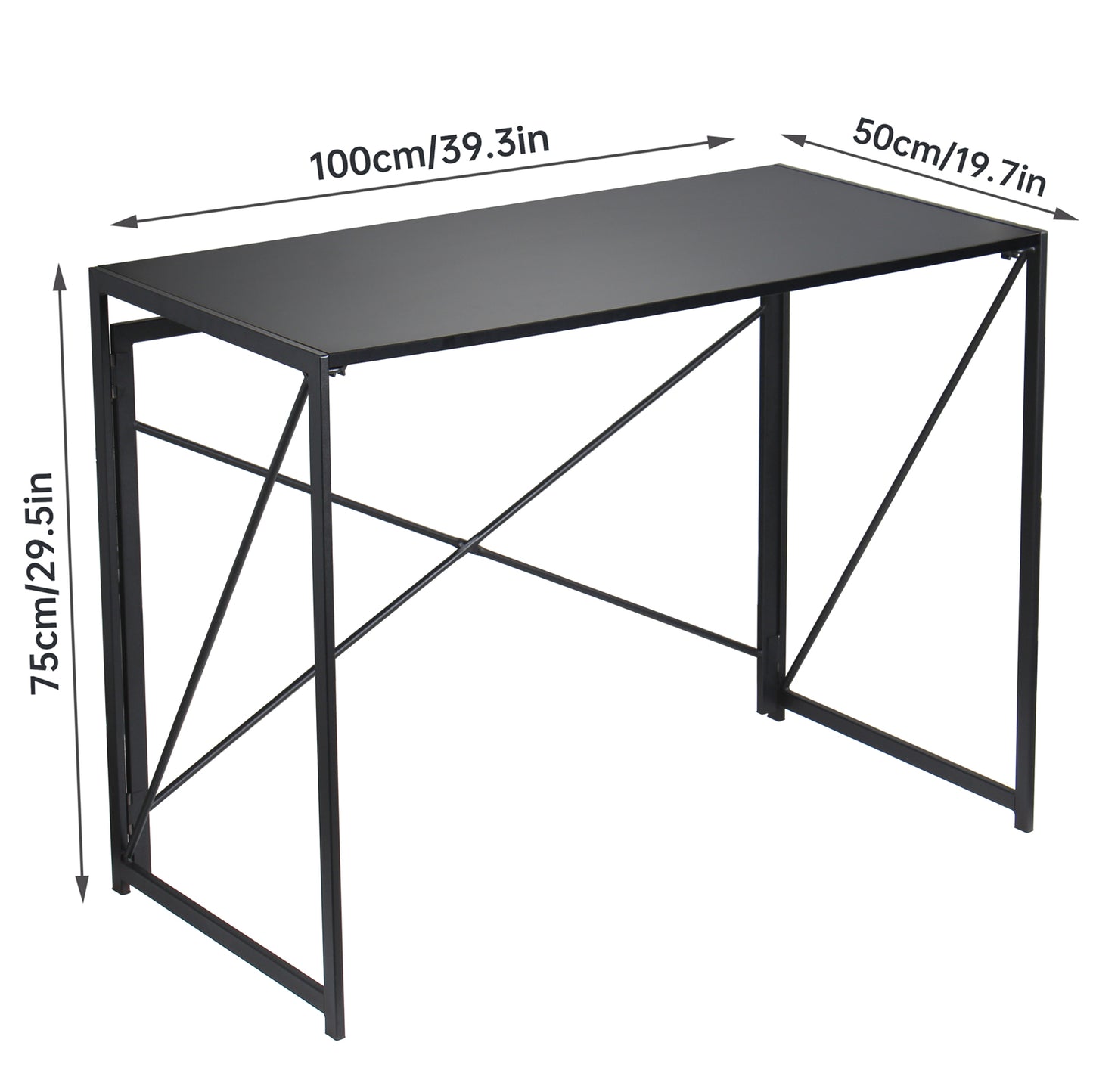 Folding Computer Table, 100x50x75cm Folding Desk Home Office Laptop Desk for Small Spaces Modern Simple Style PC Table Coffee Table Writing Small Desk, Metal Frame, Black