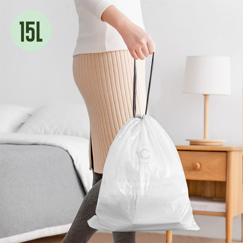 GRANDMA SHARK 10L - 15L Bin Bags 120 Liners Drawstring Trash Bag, Handle Waste Bags, Super Strong, Anti-drip Unscented, 47 × 54 cm