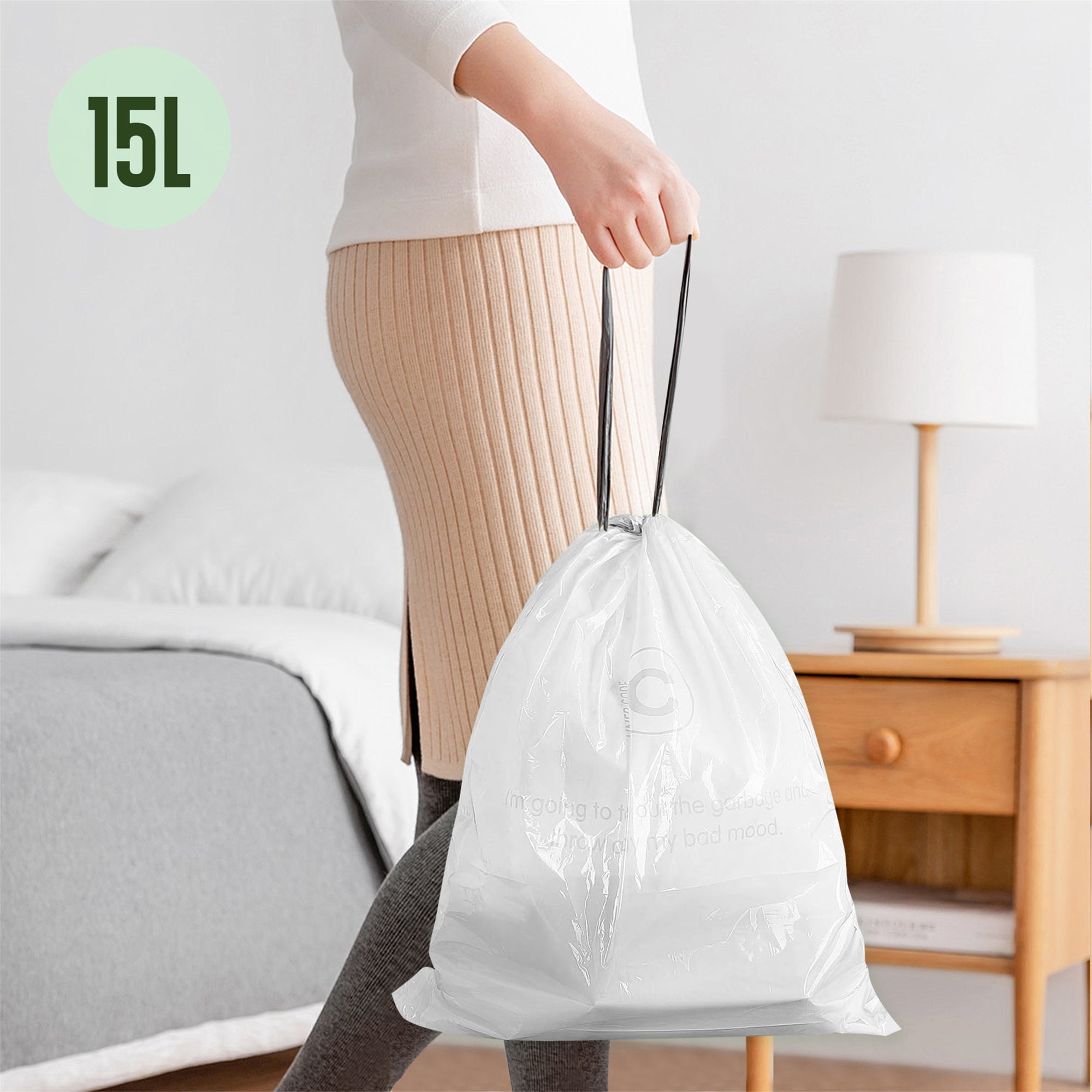 GRANDMA SHARK 10L - 15L Bin Bags 120 Liners Drawstring Trash Bag, Handle Waste Bags, Super Strong, Anti-drip Unscented, 47 × 54 cm