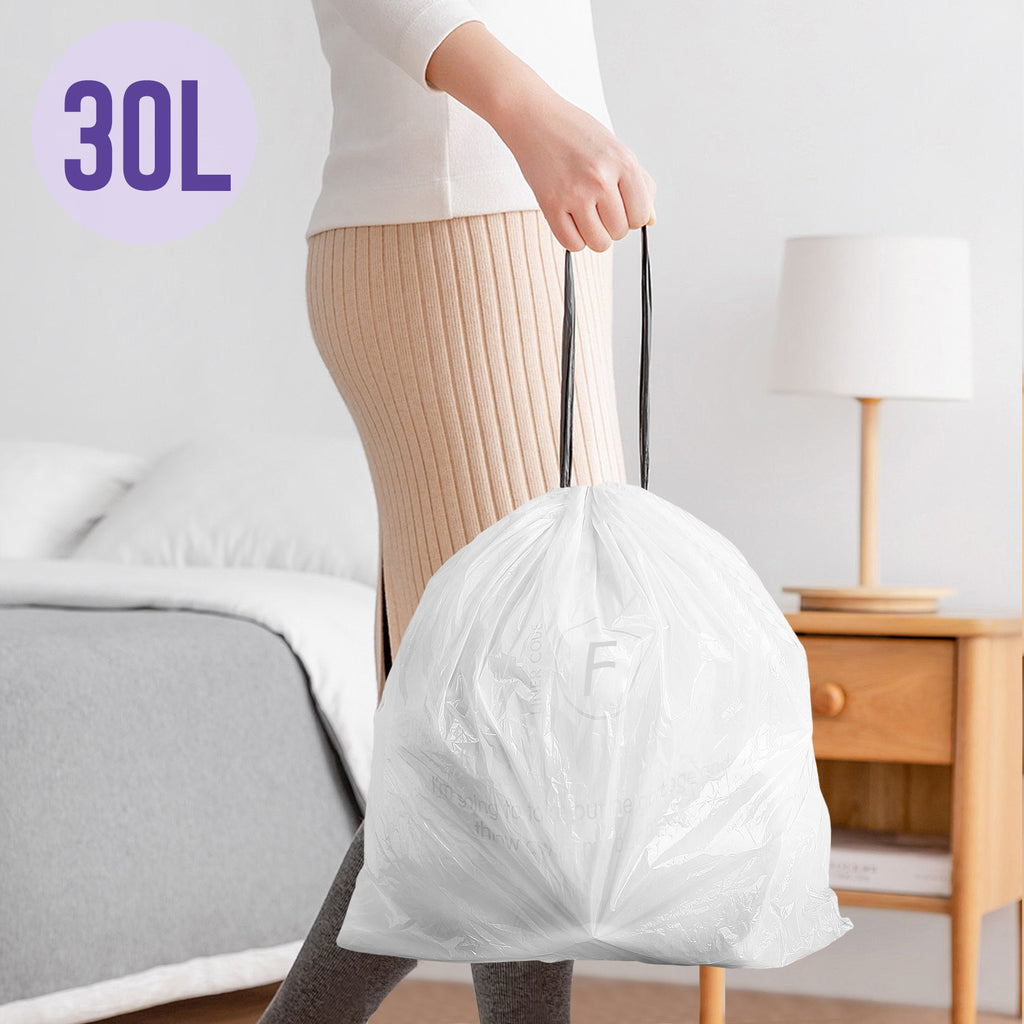 GRANDMA SHARK 30L - 35L Bin Bags 100 Liners Drawstring Trash Bag, Handle Waste Bags, Super Strong, Anti-drip Unscented, 64 × 58 cm