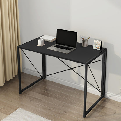 Folding Computer Table, 100x50x75cm Folding Desk Home Office Laptop Desk for Small Spaces Modern Simple Style PC Table Coffee Table Writing Small Desk, Metal Frame, Black