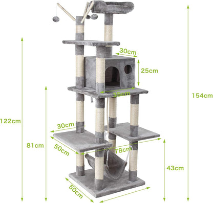 GRANDMA SHARK Cat Tree Tower, 78 x 50 x 154 cm, Grey