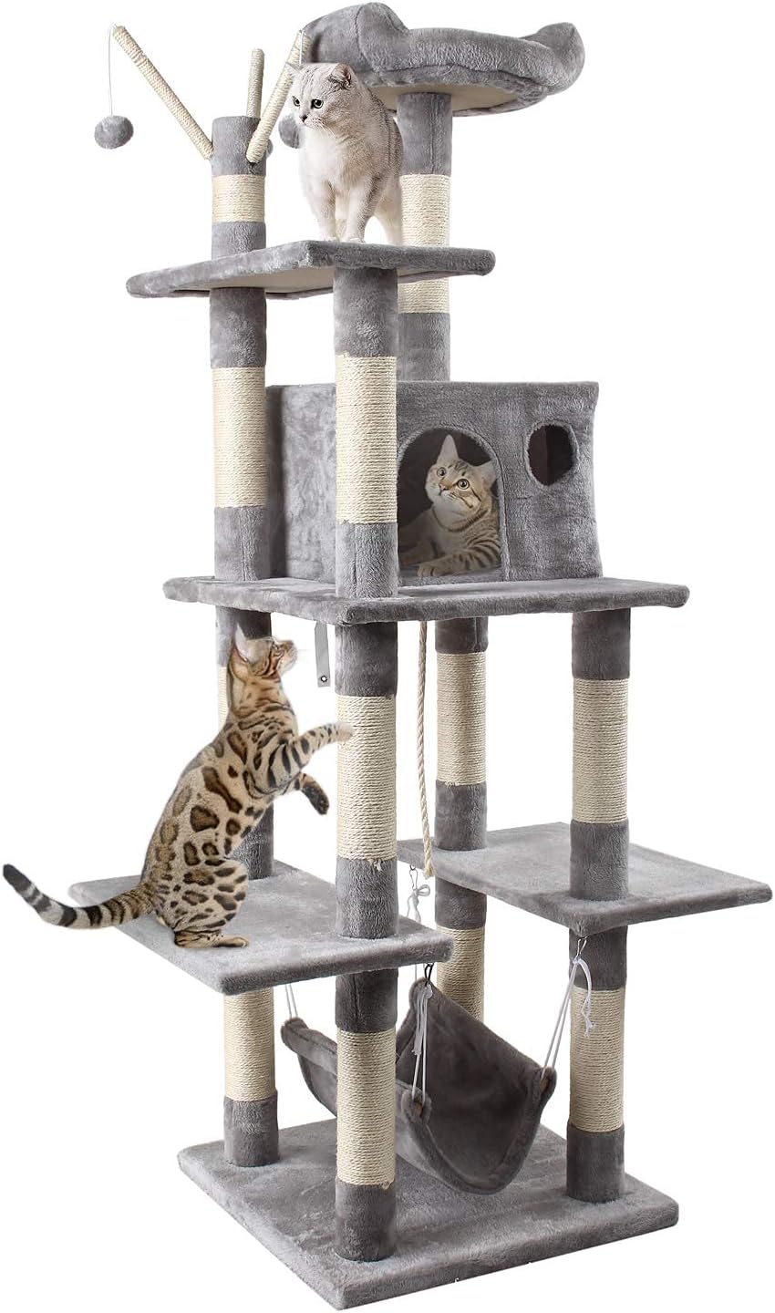 GRANDMA SHARK Cat Tree Tower, 78 x 50 x 154 cm, Grey