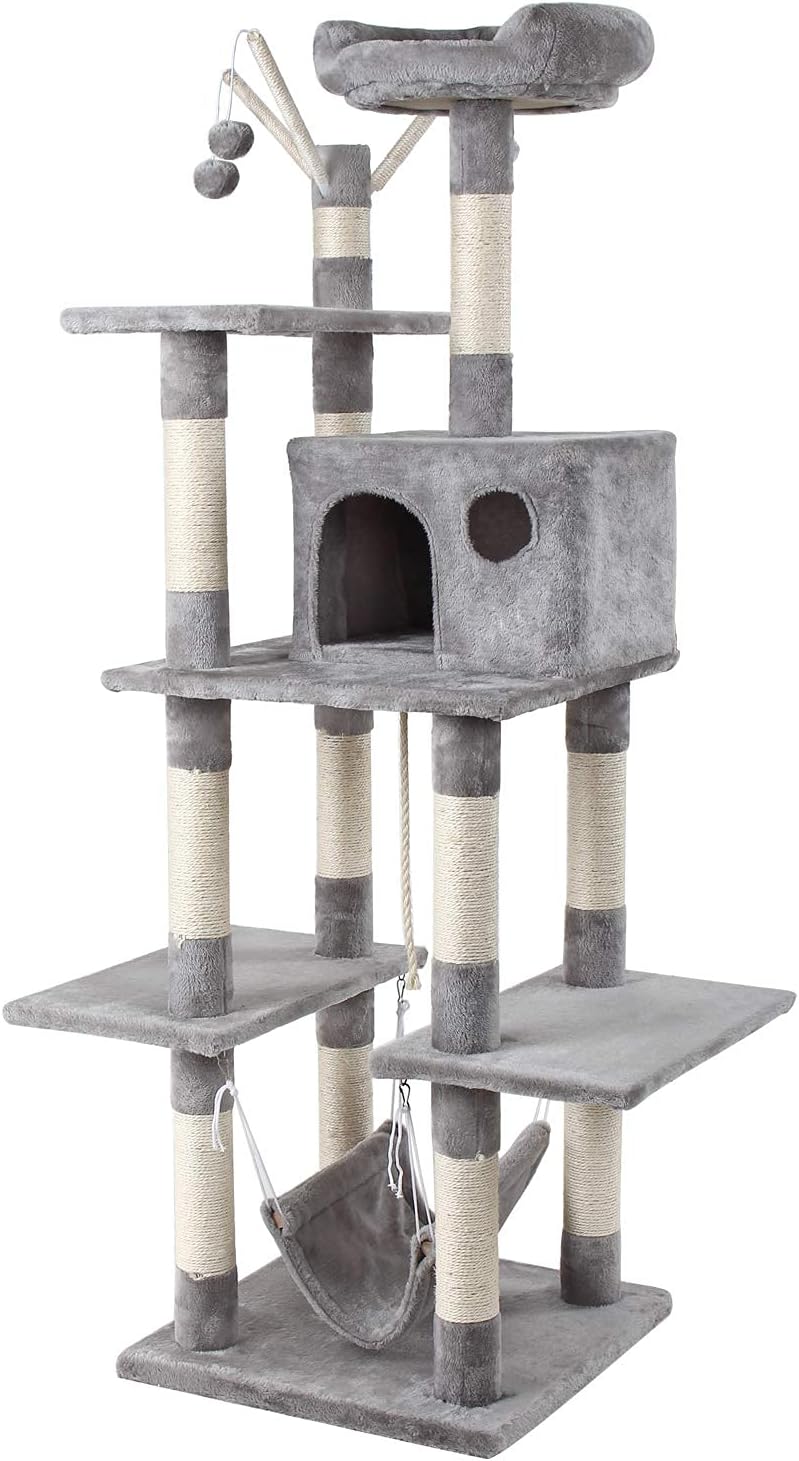 GRANDMA SHARK Cat Tree Tower, 78 x 50 x 154 cm, Grey