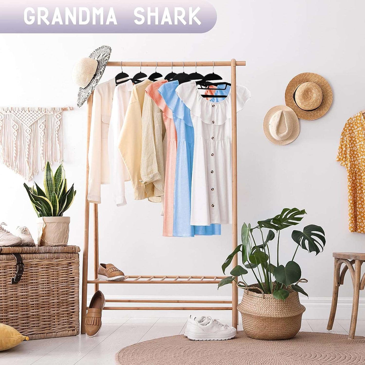 GRANDMA SHARK Non-Slip Clothes Hangers, Dual-Use Wet & Dry, Space Saving Coat Hanger