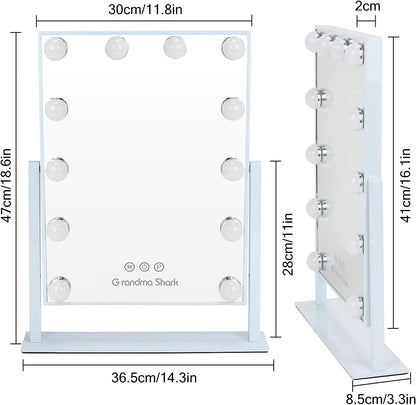 GRANDMA SHARK Hollywood Makeup Mirror, Adjustable Angle, Touch Button, Adjustable Brightness