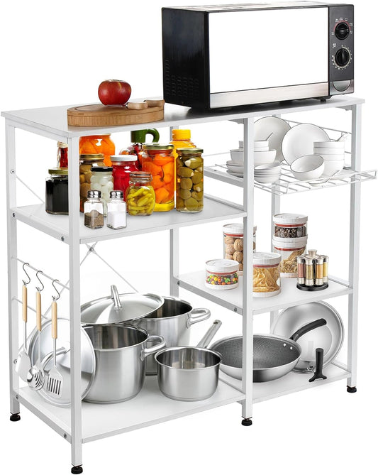 GRANDMA SHARK Kitchen Baker's Rack - Multifunctional Storage Shelves with Hooks and Grid Drawer