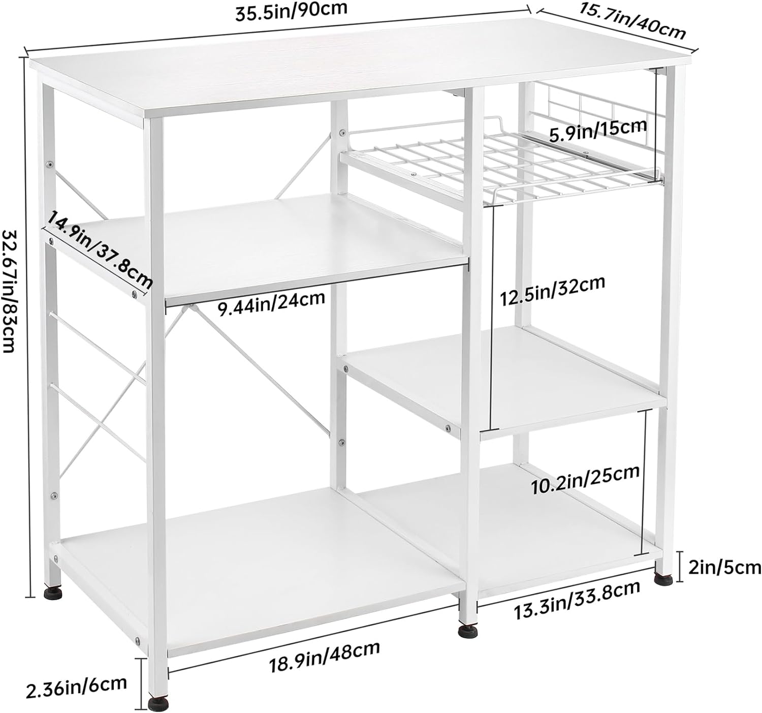 GRANDMA SHARK Kitchen Baker's Rack - Multifunctional Storage Shelves with Hooks and Grid Drawer White