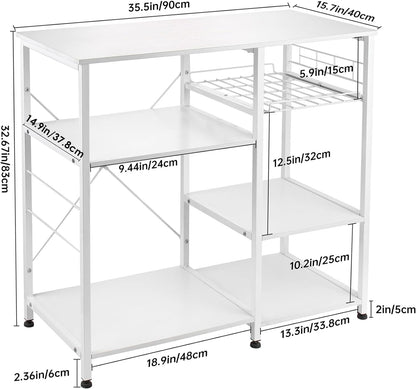 GRANDMA SHARK Kitchen Baker's Rack - Multifunctional Storage Shelves with Hooks and Grid Drawer White