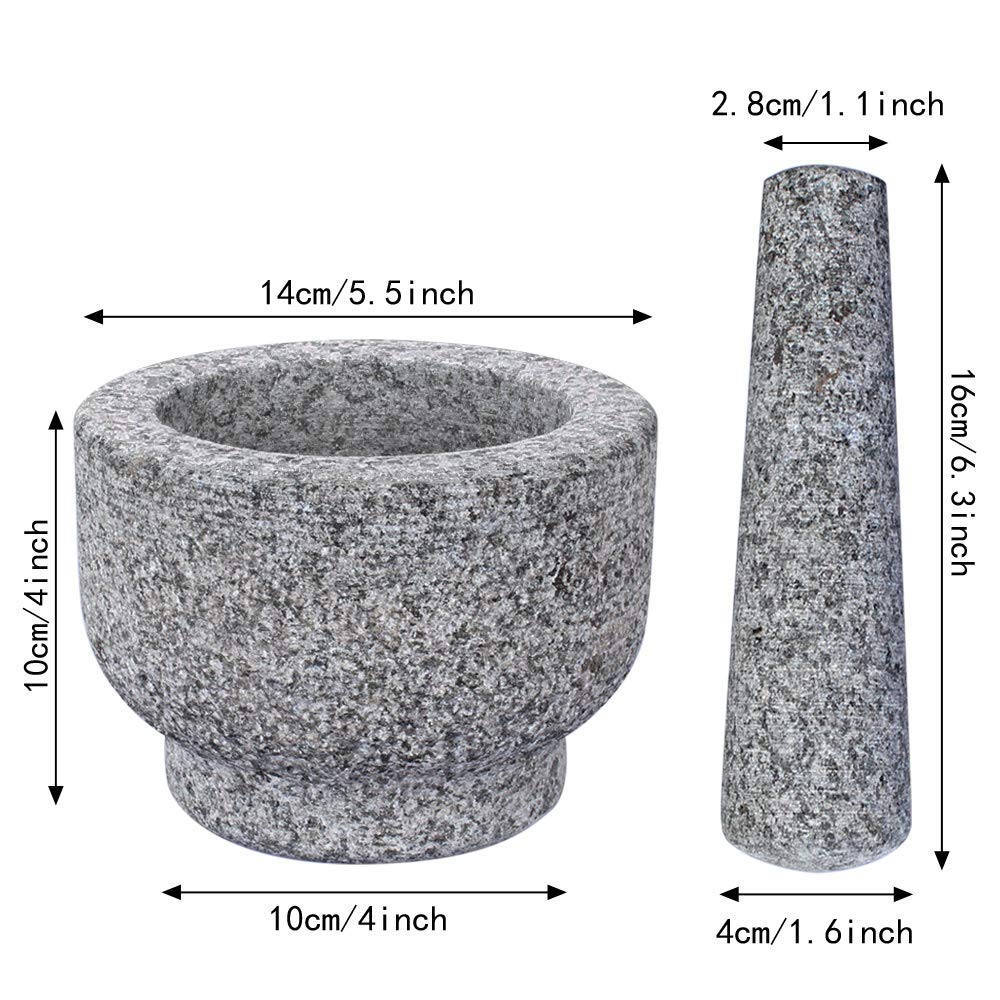 GRANDMA SHARK Mortar and Pestle Set - 14 cm Diameter Large Capacity Hard Granite Mortar