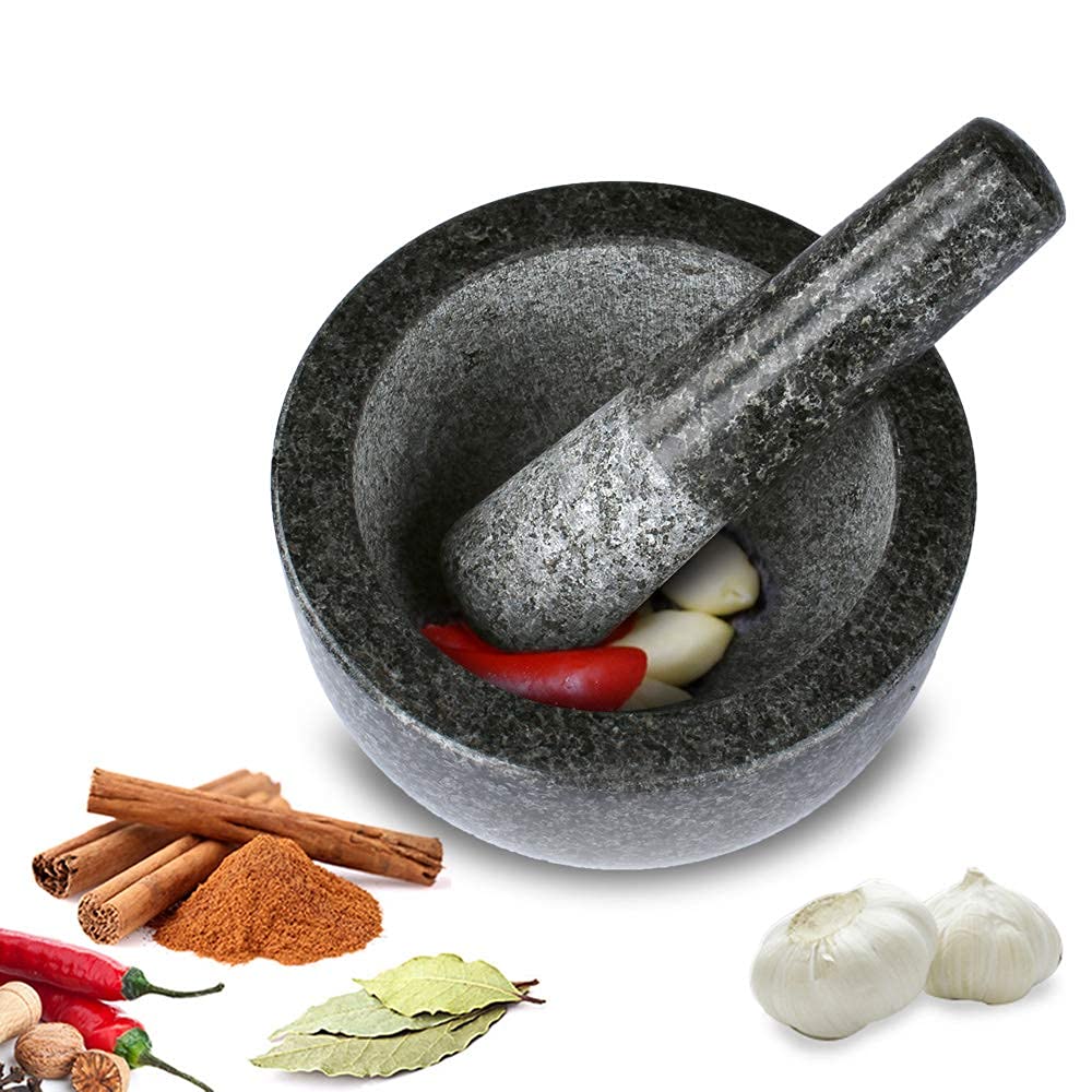 GRANDMA SHARK Large Granite Pestle and Mortar Set - Durable Spice Herb Crusher Grinder for Kitchen