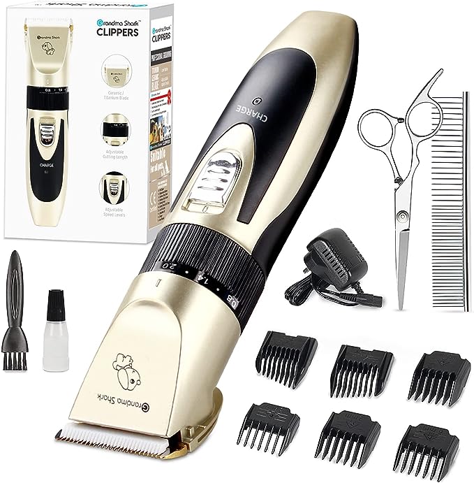 GRANDMA SHARK Professional Dog Grooming Kit - Rechargeable, Cordless, Low Noise