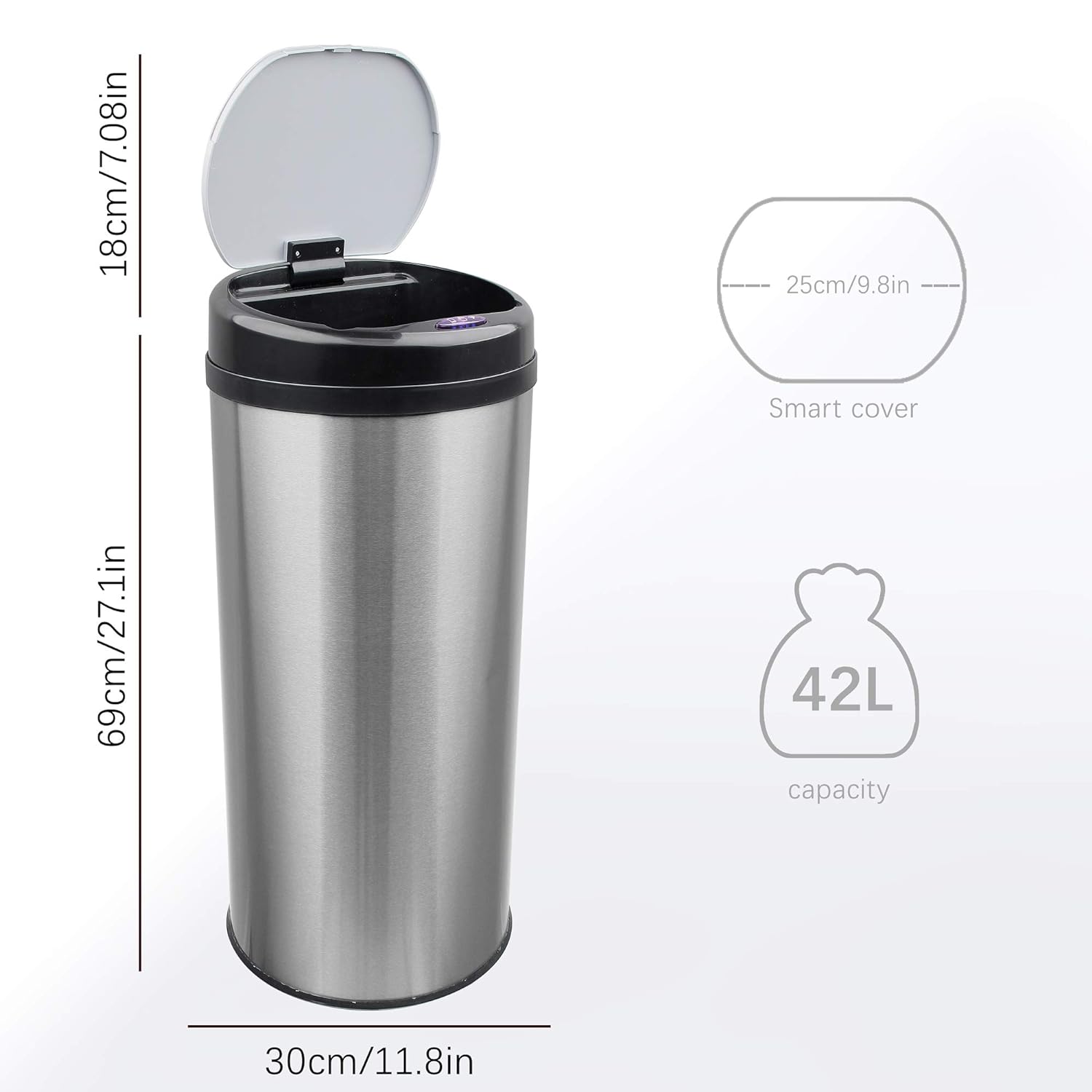 GRANDMA SHARK Tall Kitchen Bin - Sensor Bin, Rubbish Bin 42 Litres