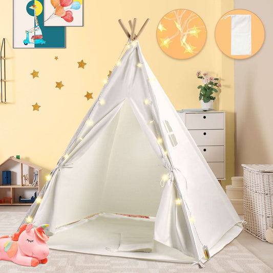 Teepee Tent for Kids, Portable Children's Play Tent with LED Fairy Lights