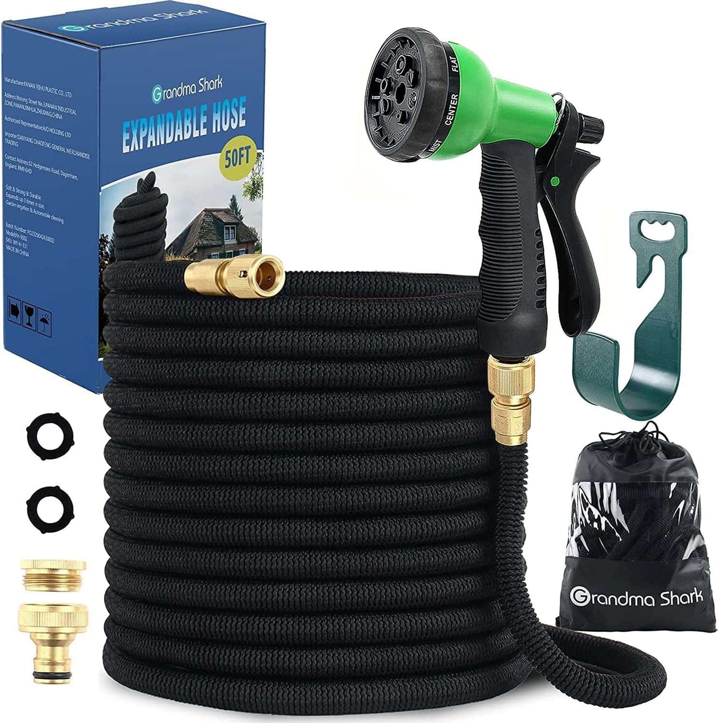 GRANDMA SHARK Upgraded Expandable Garden Hose - Multi-Mode Water Spray Gun, Durable and Flexible