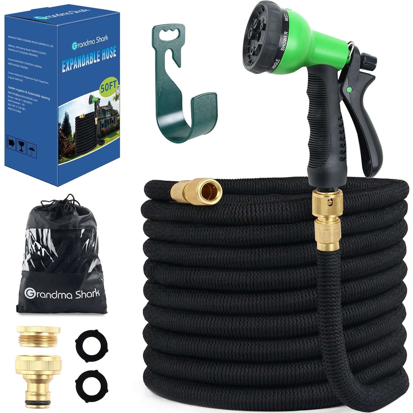 GRANDMA SHARK Upgraded Expandable Garden Hose - Multi-Mode Water Spray Gun, Durable and Flexible 50ft 15m