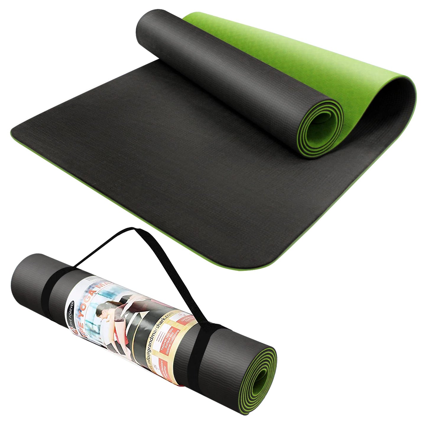 Yoga Mat for Women men, Non-Slip, TPE Exercise Mat With Carrying Straps, Workout Mat for Pilates, Stretching, Pilates, Home Gym -183 x 61 x 0.6 CM