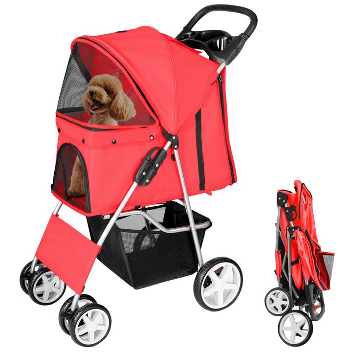 Pet Travel Stroller Dog Cat Pushchair Pram Jogger Buggy with 4 Wheels