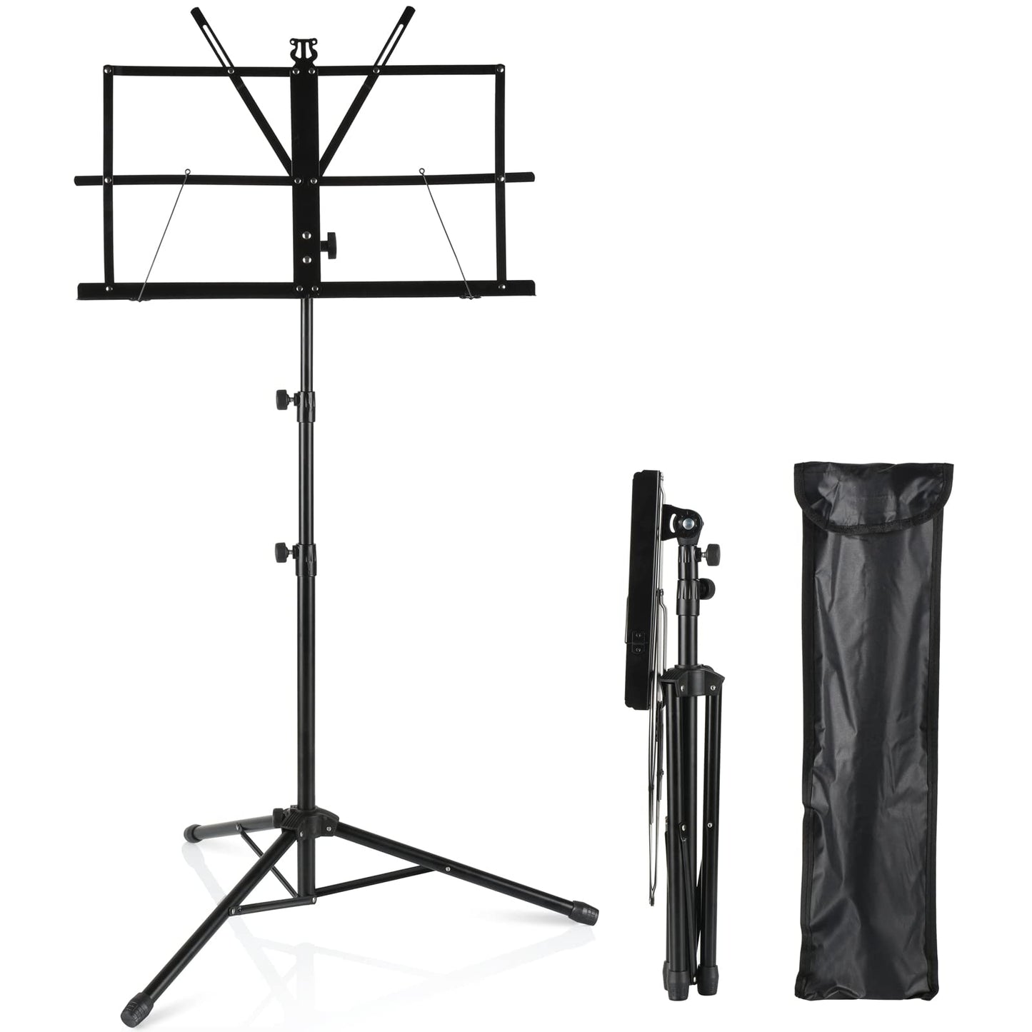 Adjustable Heights Sheet Music Stand Holder,Portable Folding Metal Music Stand with Carrying Bag,Lightweight for Storage or Travel, Black