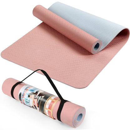 Yoga Mat for Women men, Non-Slip, TPE Exercise Mat With Carrying Straps, Workout Mat for Pilates, Stretching, Pilates, Home Gym -183 x 61 x 0.6 CM