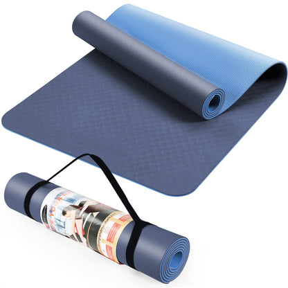 Yoga Mat for Women men, Non-Slip, TPE Exercise Mat With Carrying Straps, Workout Mat for Pilates, Stretching, Pilates, Home Gym -183 x 61 x 0.6 CM