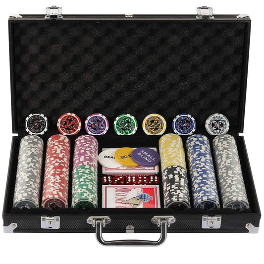 300 Piece Texas Holdem Poker Chips Set with Aluminum Case,2 Decks of Cards, Dealer, Small Blind, Big Blind Buttons and 5 Dice (300 Piece Chips)