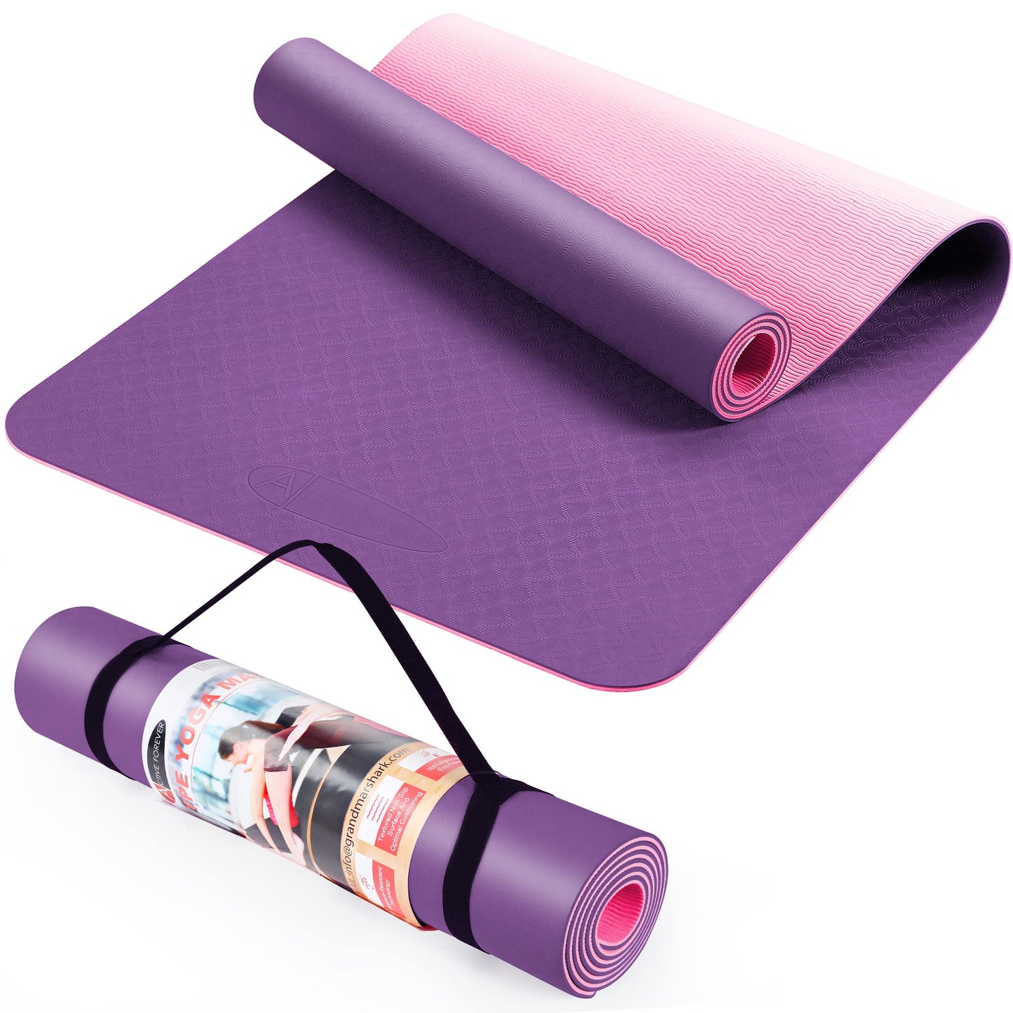 Yoga Mat for Women men, Non-Slip, TPE Exercise Mat With Carrying Straps, Workout Mat for Pilates, Stretching, Pilates, Home Gym -183 x 61 x 0.6 CM