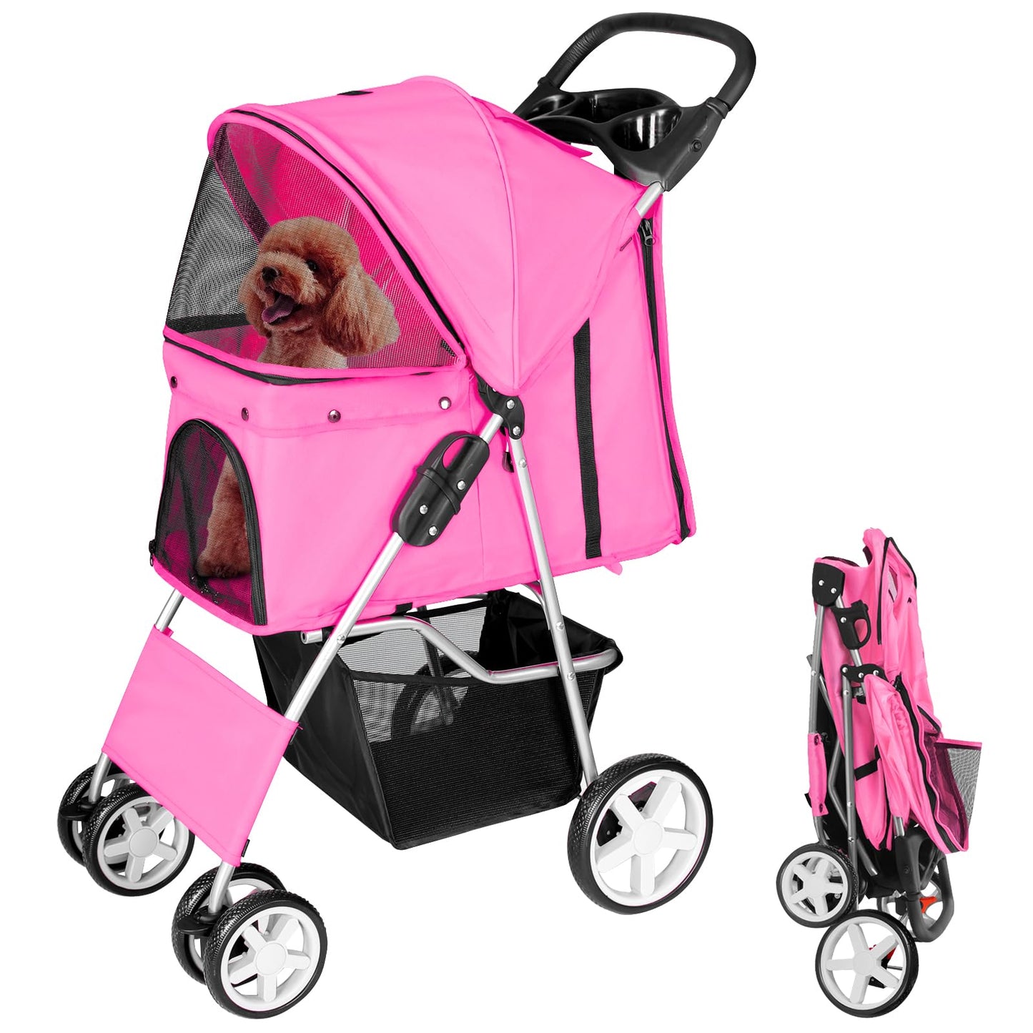 Pet Travel Stroller Dog Cat Pushchair Pram Jogger Buggy with 4 Wheels